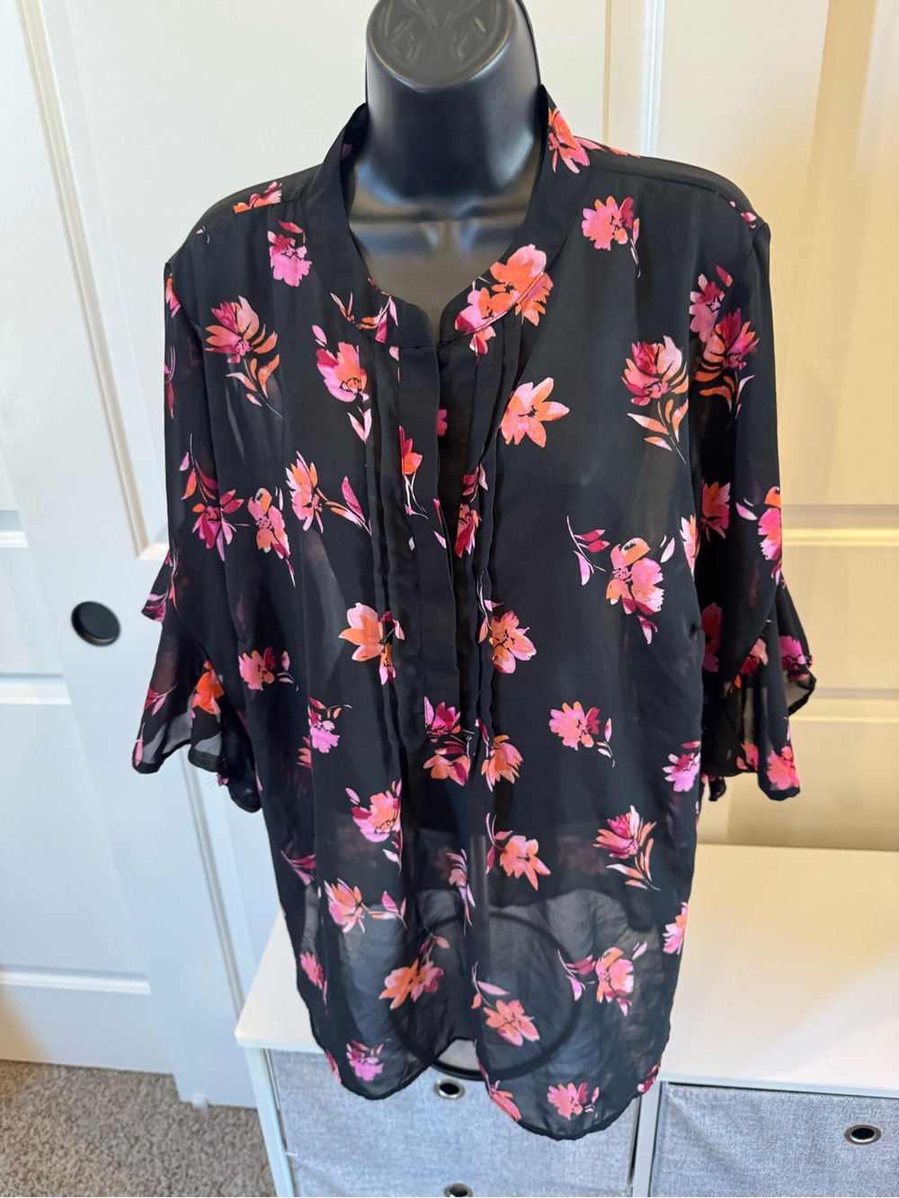 Vince Camuto Black Tunic with Pink and Coral Floral Print